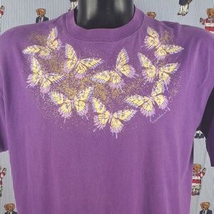Vintage Y2K Wild Side butterfly graphic purple & gold distressed fade XL shirt